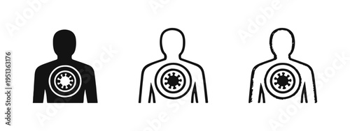 Human Body Infected with Coronavirus Icons: COVID-19 Internal Infection and Disease Target