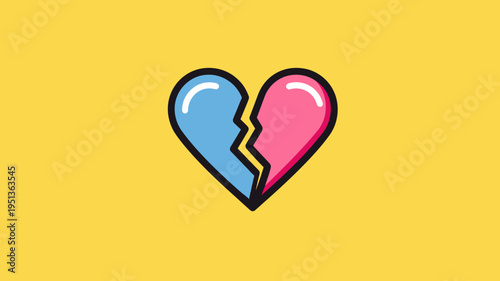 Colorful Broken Heart Icon in Minimal Flat Design Style