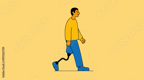 Man with Prosthetic Leg Walking in Dynamic Vector Style