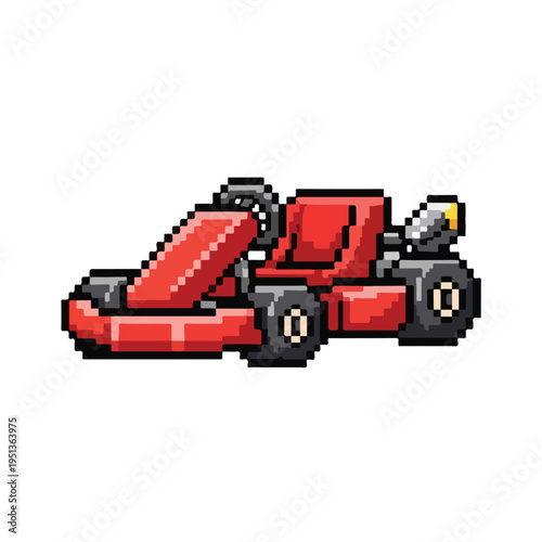 Red Pixel Art Go Kart on White Background