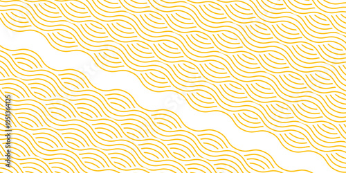 Yellow instant noodle, pasta and spaghetti texture with geometric wavy lines. Ramen, pasta vector pattern. Background abstract food illustration