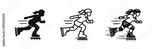 Dynamic Female Roller Skater Icons Set - Active Lifestyle and Fun Sport