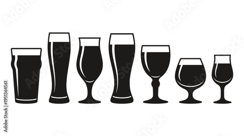 An assortment of different glasses filled with various drinks
