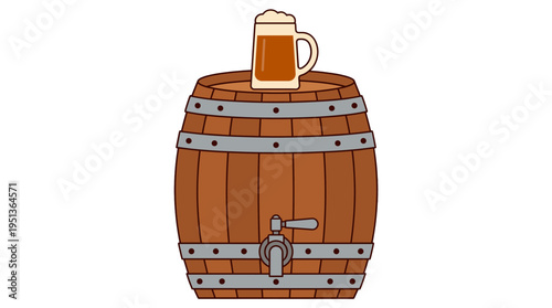 Wooden barrel with a beer glass on top, symbolizing a classic drink