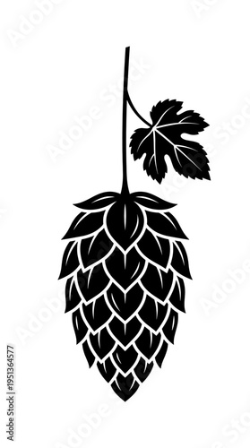 A detailed silhouette of a hop cone with a leaf, a symbol of brewing