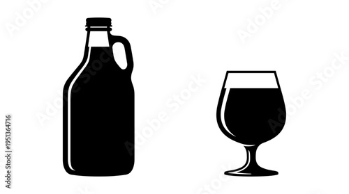 Illustration of a beer bottle and a glass with black background. This simple, elegant illustration is perfect for those looking for imagery related to beverage products or any context