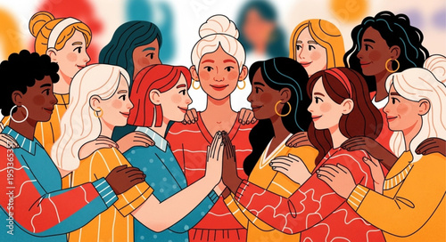 Diverse group of women celebrating together in unity.