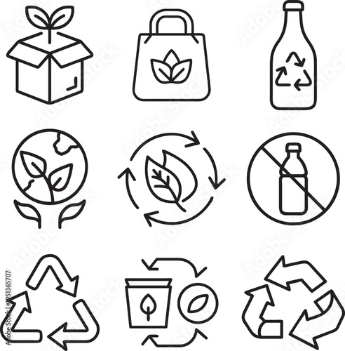 Icons representing sustainability and eco-friendly practices in everyday life