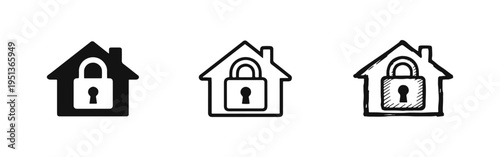 House security and lockdown icon set, symbolizing home protection, safety, and restricted access.