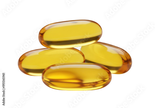 A pile of shiny yellow fish oil capsules
