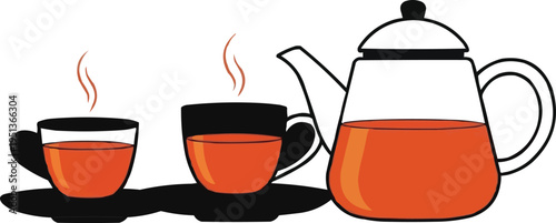 The image is a cartoon-style illustration of a tea set. Here's a breakdown:


