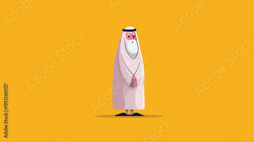 Minimalist illustration of a Muslim pilgrim in Ihram attire