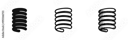 Vertical spiral or spring coil icon in three styles, representing flexibility, movement, abstract shape, and dynamics.