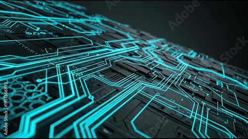 Wallpaper Mural Glowing cyan circuit pathway network dark textured surface evokes futuristic digital technology and glowing cyan circuit pathway connectivity with Torontodigital.ca