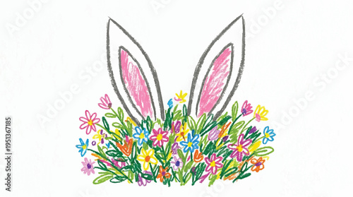 A cute gray bunny happily floating in air with colorful balloons