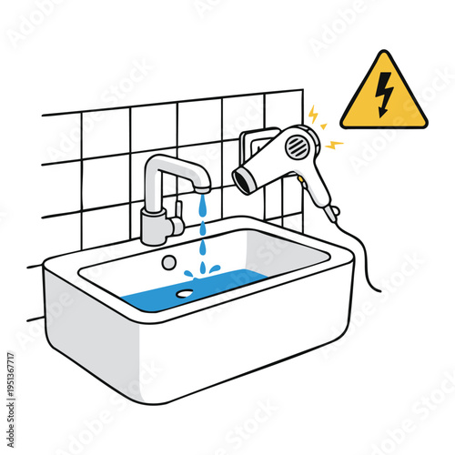 Hair dryer falling into sink with running water risks