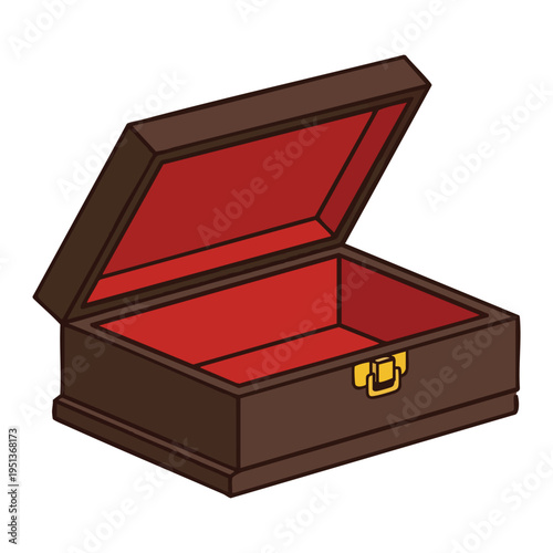 Open Wooden Jewelry Box with Red Velvet Interior