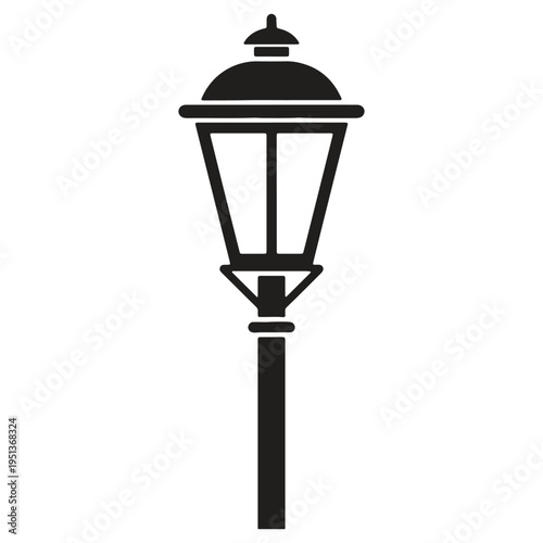 Classic black outdoor street lamp post with a vintage design and rounded top ideal for urban landscapes and architectural illustrations