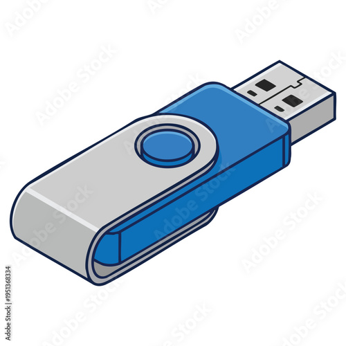 Isometric Blue USB Flash Drive Illustration