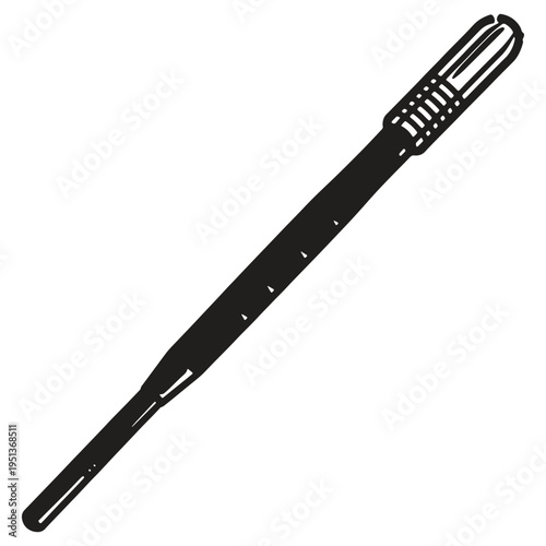 Close up view of a sleek black retractable ballpoint pen with silver trim and clip isolated on clear background