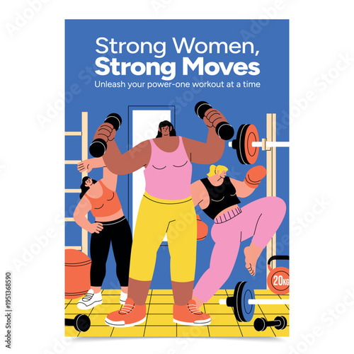 Women Fitness Motivational Poster Hand Drawn Flat Illustration