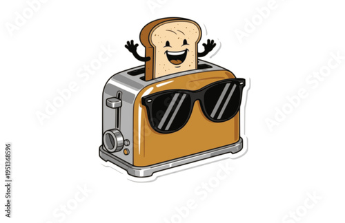 Surreal Toaster with Sunglasses Bread Silhouette, Whimsical Absurdist Vector Sticker, Playful Kitchen Joke Illustration