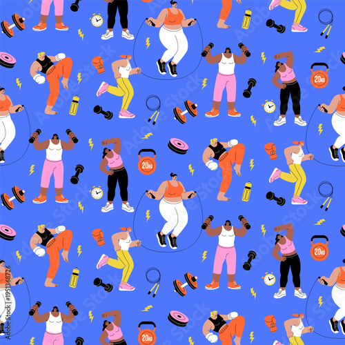 Women Workout Seamless Pattern Hand Drawn Flat Illustration