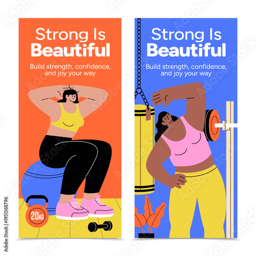 Strong Is Beautiful Women Fitness Vertical Banner
