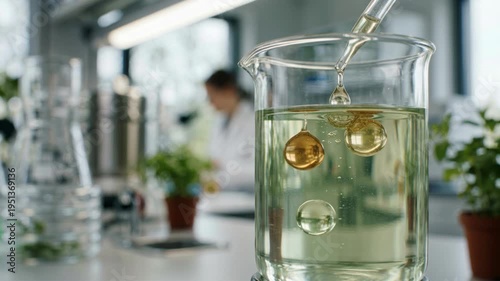 Wallpaper Mural Plant derived chemistry green chemistry droplet beaker laboratory researcher observing plant sample with droplets forming clear solution soft natural Torontodigital.ca