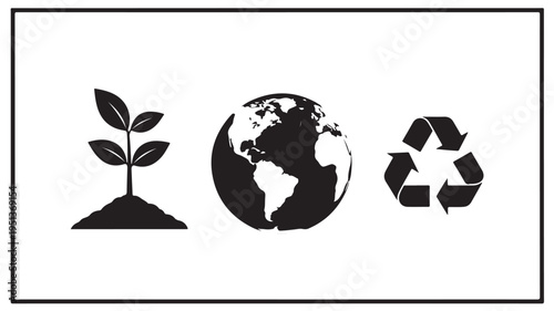 Eco Friendly Symbols Set Including Plant Earth And Recycling For Environmental Conservation Concepts