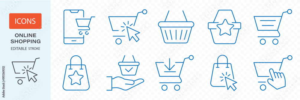 Fototapeta premium Online payment set of web icons in line style. Payment linear icon collection. Containing cashless wallet, e-wallet, money transfer, banking, credit card, cash, transaction more. Editable stroke