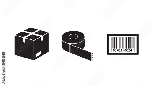 Packaging Box With Tape And Barcode For Shipping And Delivery Concepts