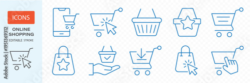 Online payment set of web icons in line style. Payment linear icon collection. Containing cashless wallet, e-wallet, money transfer, banking, credit card, cash, transaction more. Editable stroke