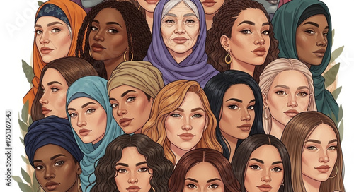 Diverse group of women with different ethnicities and cultures.