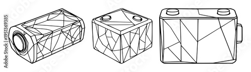 Lithium battery set with abstract line art of a crystalline structure featuring lithium battery, energy, EV with polygonal and crystalline