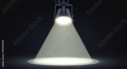 Spotlight shines brightly on dark background with focused beam of light