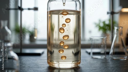 Wallpaper Mural Plant derived chemistry green chemistry laboratory glass droplet amber viscous oil golden droplets suspended clear solution inside glass vial Torontodigital.ca