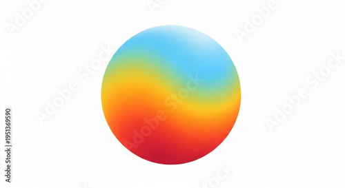 Vibrant colorful gradient sphere with blue green yellow orange and red hues on white background