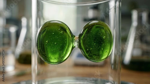 Wallpaper Mural Plant derived chemistry green chemistry inspired dual droplet gel and droplet liquid forms suspended glass laboratory vessel evoking molecular wonder Torontodigital.ca