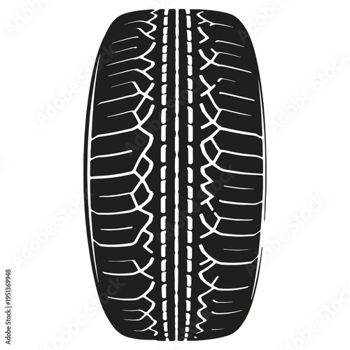 Detailed vector illustration of a car tire tread pattern with symmetrical zigzag and block design elements for automotive use