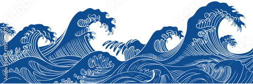 Japanese wave vector set, Asian border elements, traditional ocean and sea motifs, isolated on white background, decorative patterns, water design, Japanese art, vector illustrations for websites,