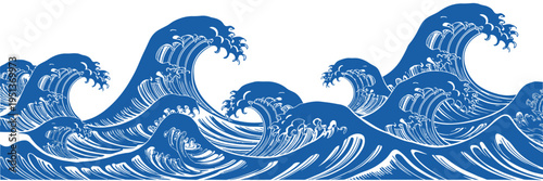 Set of Japanese wave elements, Asian wave patterns, traditional border designs, isolated on white background, ocean, water, sea motifs, Japanese art, decorative waves, vector illustration 