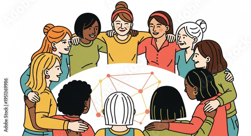 Diverse group of women standing together in a circle.