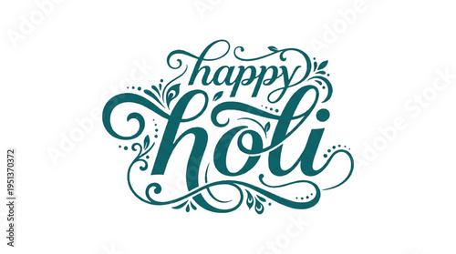 Colorful graphic illustration of Happy Holi text in purple and pink hues on white background with bold font and neon effect