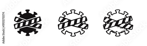 Virus with Caution Tape Icon Set - Coronavirus Restricted, Pandemic Warning, and Disease Prevention