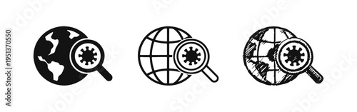 Global Virus Search and Pandemic Investigation Icon Set - World Health and Disease Research
