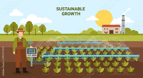 Farmer Overseeing Automated Sustainable Agriculture System.