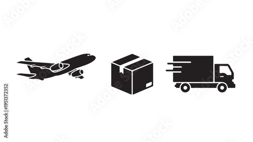 Logistics Icons Set Including Airplane Truck And Delivery Box For Transportation Concepts