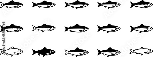 Set of Minimalist black sardine seafood silhouette vector icon
