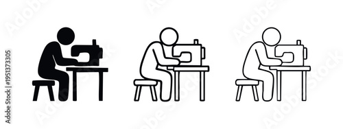 Professional Seamstress Using a Sewing Machine Icon Set